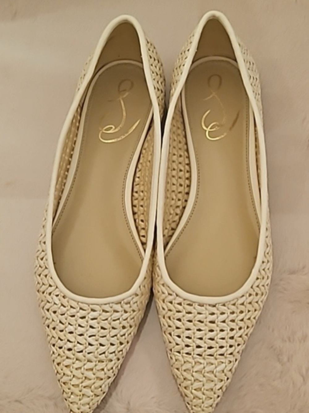 Sam Edelman Woven Pointed-Toe Flats in Cream